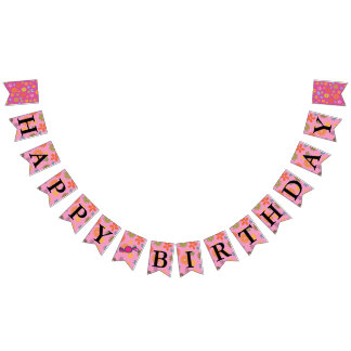 Happy Birthday Message Flower Power Sixties Retro Bunting