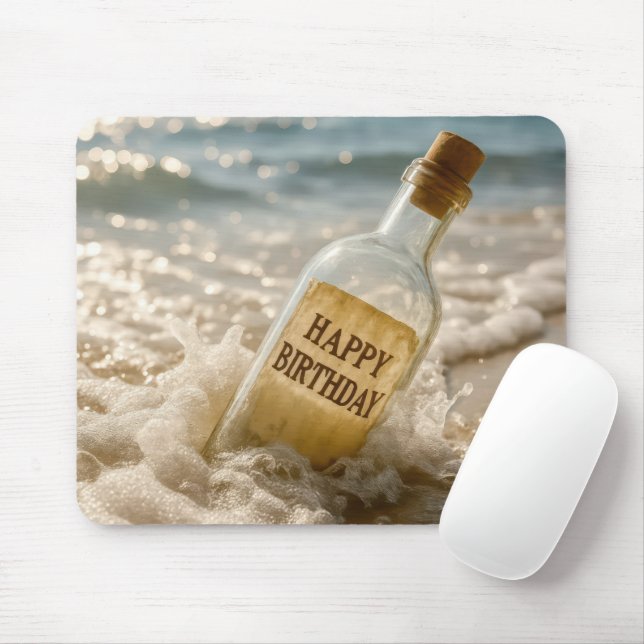 Happy Birthday Message in a Bottle Mouse Mat (With Mouse)
