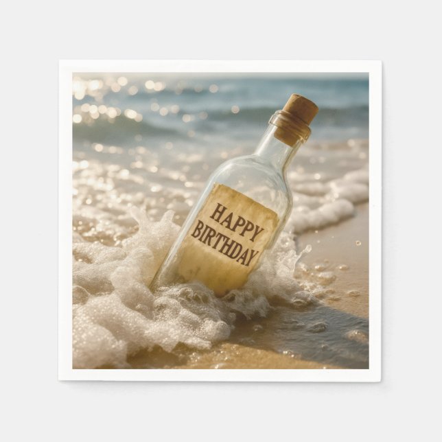 Happy Birthday Message in a Bottle Napkin (Front)