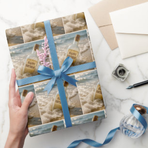 Happy Birthday Message in a Bottle Wrapping Paper