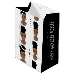 Happy Birthday, Messy Bun, Black & White Medium Gift Bag
