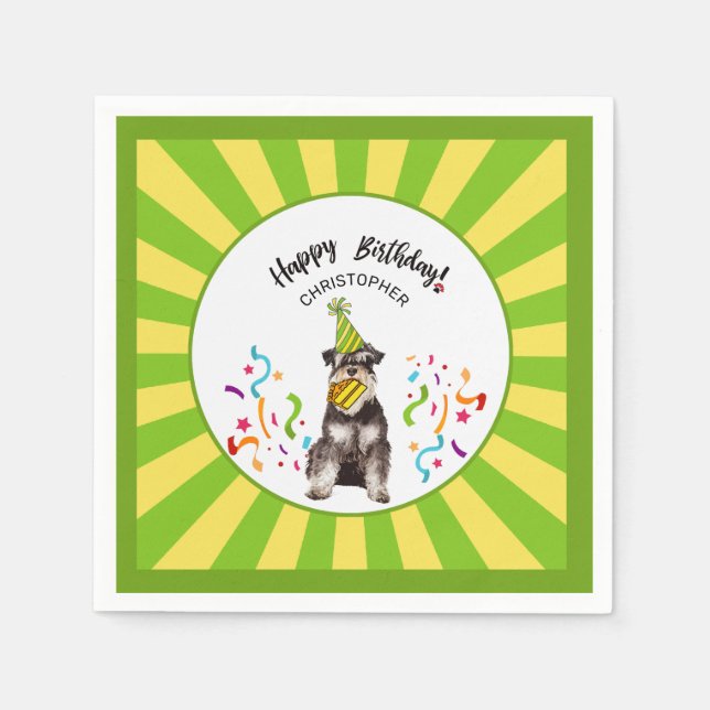 Happy Birthday Miniature Schnauzer Custom Party Napkin (Front)