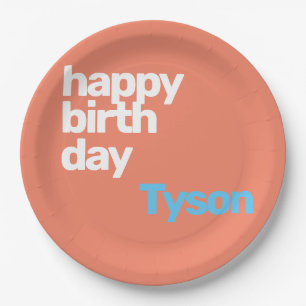 happy birthday minimal peach modern party paper  paper plate