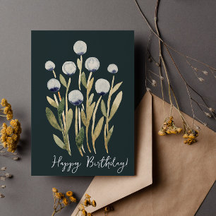 Happy Birthday minimal retro watercolor flowers Card