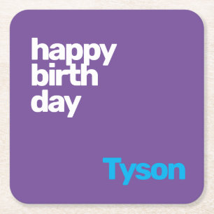 Happy Birthday minimal simple modern party Square Paper Coaster