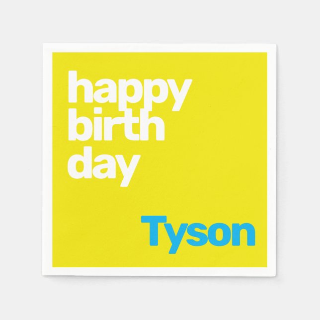 happy Birthday minimal simple modern yellow  Napkin (Front)