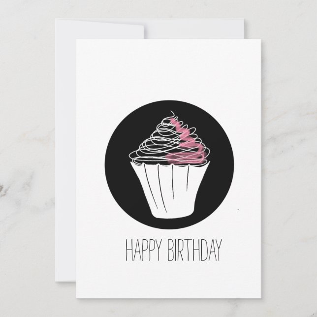Happy Birthday Minimalist Cupcake Doodle Card (Front)