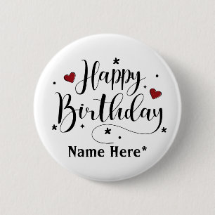 Happy Birthday Minimalist Typography Calligraphy 6 Cm Round Badge