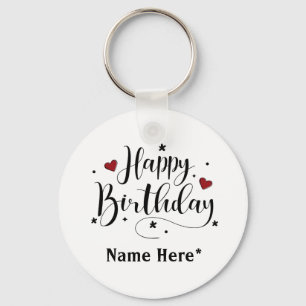 Happy Birthday Minimalist Typography Calligraphy Key Ring