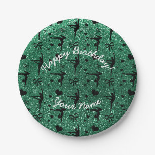 Happy Birthday mint green glitter gymnastics Paper Plate