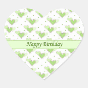 Happy Birthday Mint Green Hearts Sticker