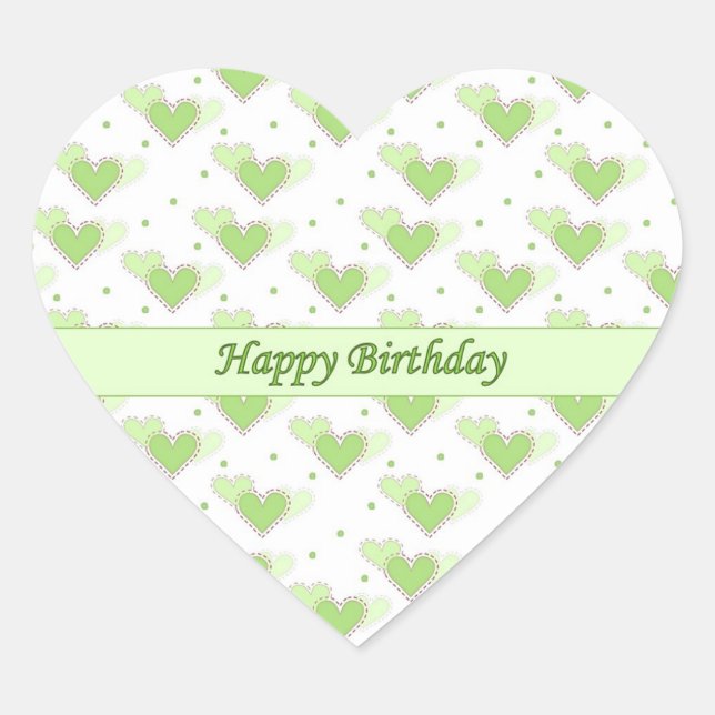Happy Birthday Mint Green Hearts Sticker (Front)