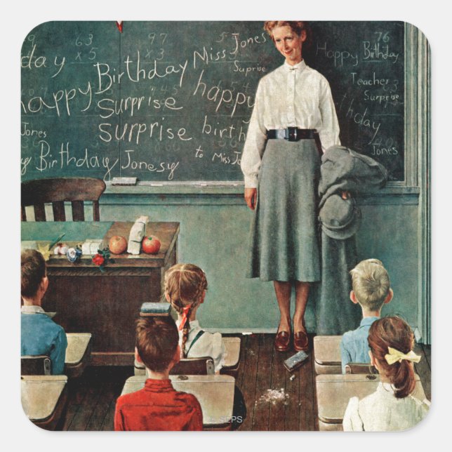 Happy Birthday, Miss Jones by Norman Rockwell Square Sticker (Front)