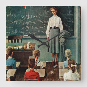 Happy Birthday, Miss Jones by Norman Rockwell Square Wall Clock
