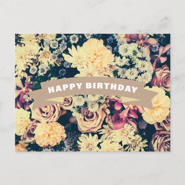 Happy Birthday Mixed Flowers  Postcard (Front)