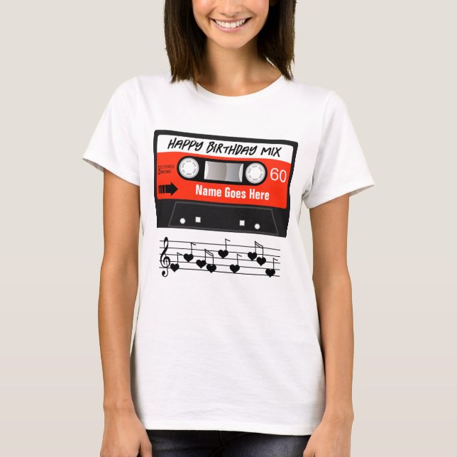 Happy Birthday Mixtape Red Cassette Customised T-Shirt (Front)