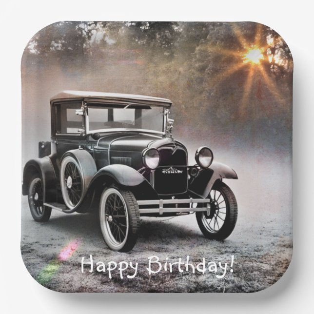 Happy Birthday Model A Car Paper Plate (Front)