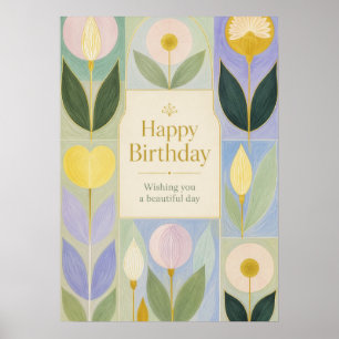 Happy Birthday Modern Botanical Flowers in Pastel Poster