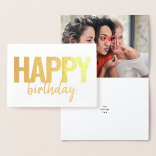 Happy Birthday Modern Brush Script Photo Foil Card