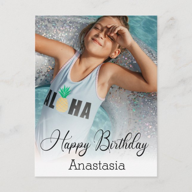 happy birthday modern calligraphy photo card (Front)