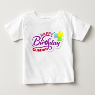 Happy Birthday Modern Elegant Customised Name Cute Baby T-Shirt