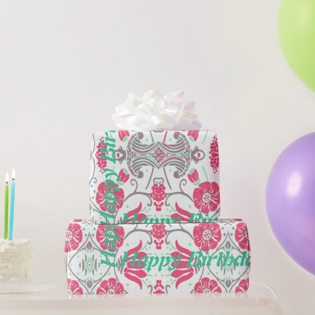 Happy Birthday Modern Floral Design Wrapping Paper (Party Gifts)