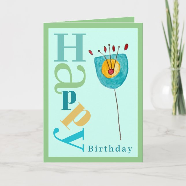 Happy Birthday Modern Flower Card (Front)