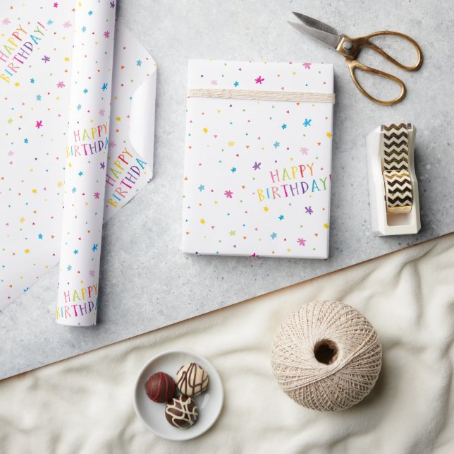 HAPPY BIRTHDAY modern fun-fetti sparkle confetti Wrapping Paper (Crafts)