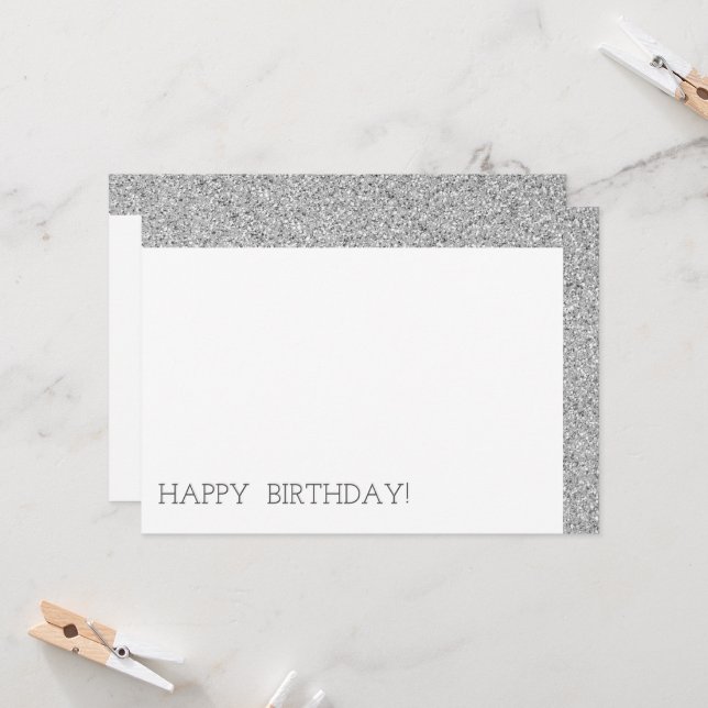 Happy Birthday Modern Luxury Custom Silver Glitter Card (Front/Back In Situ)