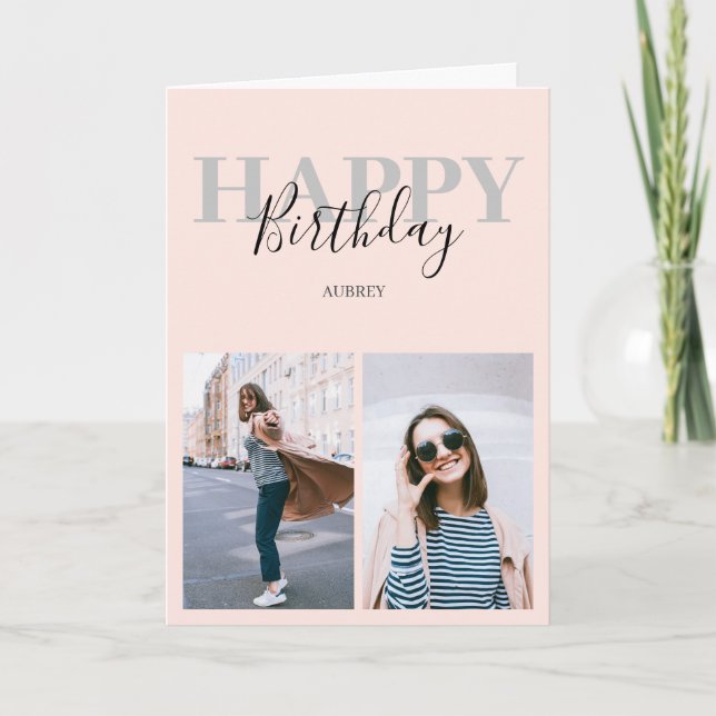 Happy Birthday Modern Minimalist Photo Card (Front)