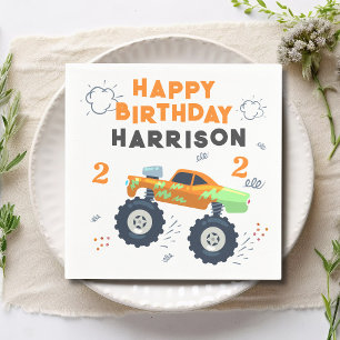 Happy Birthday Modern Monster Car Trucks Name  Napkin