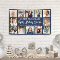 Happy Birthday Modern Photo Collage Navy and White