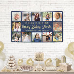 Happy Birthday Modern Photo Collage Navy Blue Gold Banner<br><div class="desc">Add a stylish personalised Happy Birthday wish to party decorations with a modern 12 photo collage banner. The pictures and all wording on this template are simple to customise. The colours and font styles are easy to change with the Zazzle Design Editor tool. The navy blue and gold design features...</div>