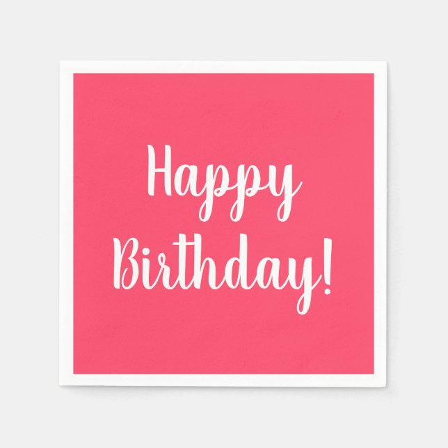 Happy Birthday Modern Pink Birthday Party Napkin (Front)