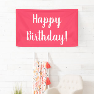 Happy Birthday Modern Pink White Typography Banner