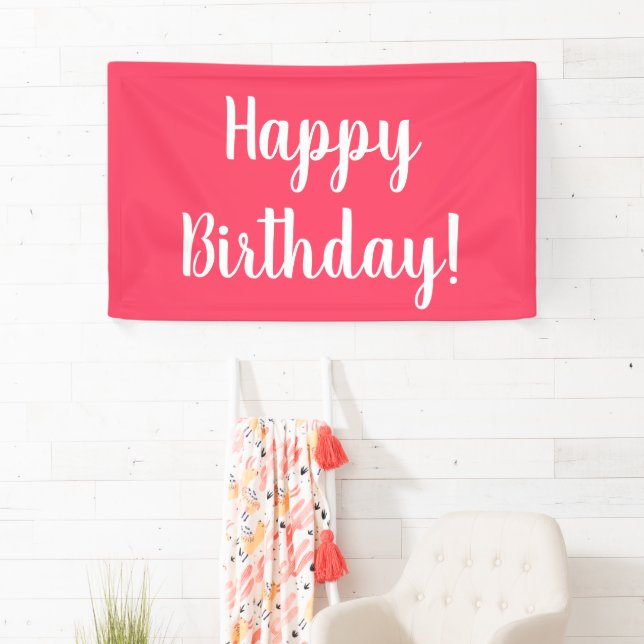 Happy Birthday Modern Pink White Typography Banner (Insitu)