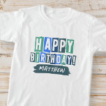 Happy Birthday Modern Playful Fun Simple Greeting T-Shirt<br><div class="desc">This simple and modern design is composed of cute sans serif typography.</div>