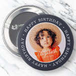 Happy Birthday Modern Preppy Custom Photo 6 Cm Round Badge<br><div class="desc">This simple and modern design is composed of serif typography and add a custom photo."Happy Birthday" encircles the custom photo.</div>