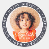 Happy Birthday Modern Preppy Custom Photo Classic Round Sticker (Front)