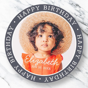Happy Birthday Modern Preppy Custom Photo Classic Round Sticker