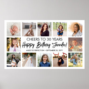 Happy Birthday Modern Script Photo Collage Party Poster