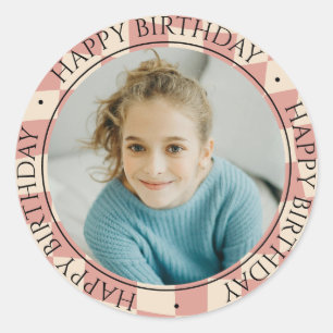 Happy Birthday Modern Simple Colorful Photo Classic Round Sticker