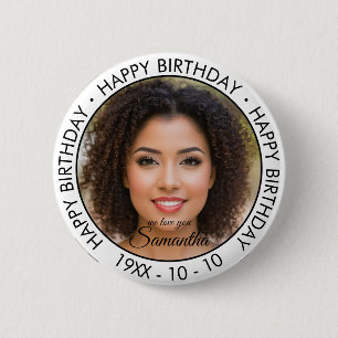 Happy Birthday Modern Simple Custom Photo  6 Cm Round Badge