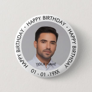 Happy Birthday Modern Simple Custom Photo  6 Cm Round Badge