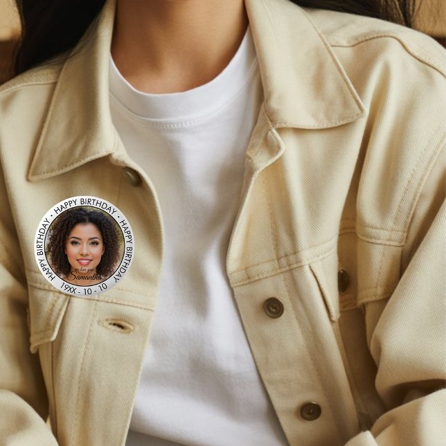 Happy Birthday Modern Simple Custom Photo  6 Cm Round Badge (Creator Uploaded)