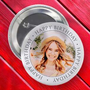Happy Birthday Modern Simple Custom Photo 6 Cm Round Badge