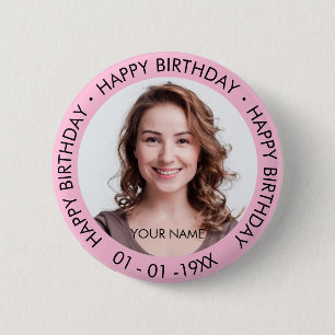 Happy Birthday Modern Simple Custom Photo 6 Cm Round Badge