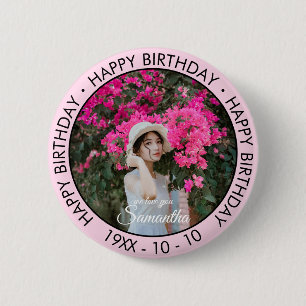 Happy Birthday Modern Simple Custom Photo  6 Cm Round Badge