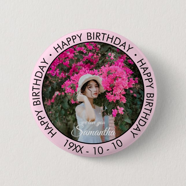 Happy Birthday Modern Simple Custom Photo  6 Cm Round Badge (Front)