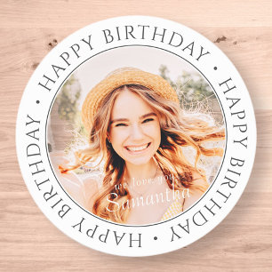 Happy Birthday Modern Simple Custom Photo Classic Round Sticker
